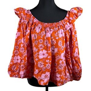 Free People Floral Smocked Off Shoulder Blouse Top Medium‎ boho artsy western